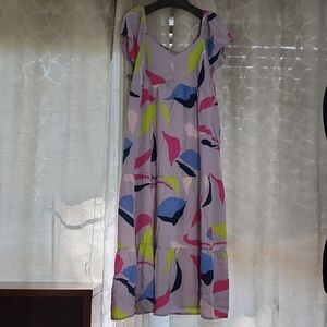 Isabel Maternity Pink and Blue Sleeveless Scoop Neck Midi Dress
